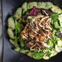 Soft Shell Crab Salad · Soft shell crab, radish sprouts, cucumber and mixed greens served with ponzu dressing and ci...