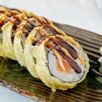 Venus Roll · Tuna, salmon, crab and avocado, tempura dipped, topped with sumo sauce and sweet sauce.