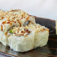 Diva Roll · Unagi (freshwater eel), cream cheese, avocado and macadamia nuts rolled in soy paper and top...
