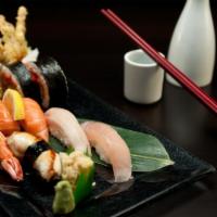 Tokyo · 8 pc of nigiri sushi, 2 tuna, 2 salmon, yellowtail, eel, albacore, shrimp and spider roll. S...