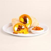 Breakfast Meat Quesarito · The classic with meat. Scrambled eggs, melted cheese, breakfast potatoes, salsa, and your ch...