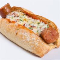 Italian Sausage Hero · Italian link sausage baked into an artisan bread wedge, topped with marinara, melted mozzare...