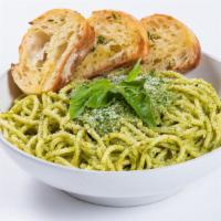 Pesto Pasta · A unique blend of green herbs and spices served over traditional Italian pasta. Served with ...