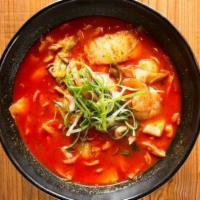 Preview Spicy Champon Ramen (Dinner) · Homemade chicken broth, mixed seafood, mixed veggies, and scallion.