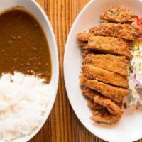 Preview Chicken Katsu Curry (Dinner) · Curry, chicken katsu, rice, and salad.