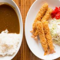 Preview Shrimp Katsu Curry (Dinner) · Curry, shrimp katsu, rice, and salad.