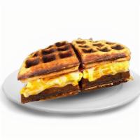 Waffle Sandwich · Sweet meats savory!
Plain Protein Waffle  with melted cheese, eggs and bacon.