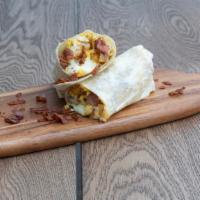 The Hangover Burrito · A good decision after all the bad ones, crispy bacon mixed with potatoes, eggs, and served w...