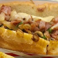 Ham Explosion (Regular) · Ham with grilled onions, green peppers, mushrooms & swiss cheese.