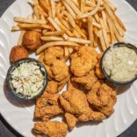Catfish And Shrimp Platter · Served with coleslaw, hush puppies and fries.