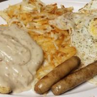 Biscuits & Gravy · Comfort food, fresh and warm! Warm, made from scratch cream biscuits smothered in a rich, cr...