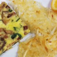 Mediterranean Frittata · House specialty, so good! Baked with eggs, spinach, artichoke hearts, bacon and feta cheese....