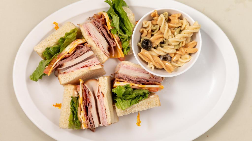 Club · Oven smoked turkey, ham, roast beef, thick sliced smoked bacon, Colby jack cheese, green leaf lettuce, fresh tomato and mayo on your choice of bread
