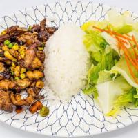 Kung Pao Chicken · Stir-fried chicken with onions, carrots, celery and peanuts.