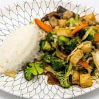 Vegetable Donburi · Stir-fried vegetables served with steamed rice.