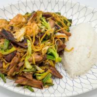 House Yakisoba · Yakisoba noodles stir-fried with chicken, beef, pork and shrimp with vegetables.
