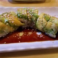 Caterpillar · In: shrimp tempura, unagi, cucumber. Out: avocado. Sauce: eel.