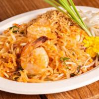 Pad Thai · Thai rice noodle, egg, homemade tamarind sauce, Asian chives, bean sprouts, crushed peanut