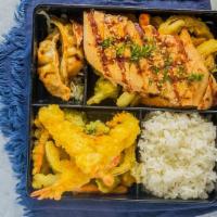 Combo Lunch Box · Choose two of the following: 
Chicken Teriyaki, Shrimp Tempura, California Roll, Salmon Teri...