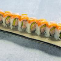 Jenny · Crab and avocado, topped with fresh salmon and paper thin lemon slices .  Drizzled with ponzu.