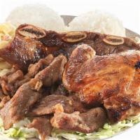 Hawaiian Bbq Mix · BBQ Chicken, BBQ Beef and Kalbi Short ribs. A meat lover's favorite.