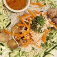 Noodle Salad Pork Crispy Spring Rolls · Hot deep-fried Saigon crispy spring rolls, small rice noodles, pickled daikon and carrot, sh...