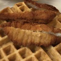 Chicken & Waffle · Waffles topped with 2 pcs. of bone-in fried chicken.