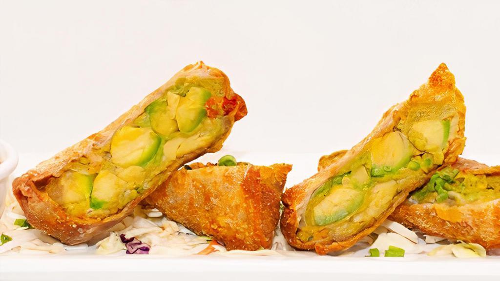 Avocado Eggrolls · House made eggrolls filled with fresh avocado, sundried tomatoes, red onions, cream cheese, and our own blend of herbs and spices