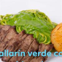 Tallarin Verde Con Bistec · Peruvian pesto sauce with linguine. Served with Six-ounce steak.