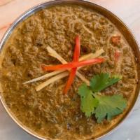 Saag Paneer · Cottage cheese, potatoes or garbanzo beans cooked with spinach & spices. Vegetarian. Gluten-...