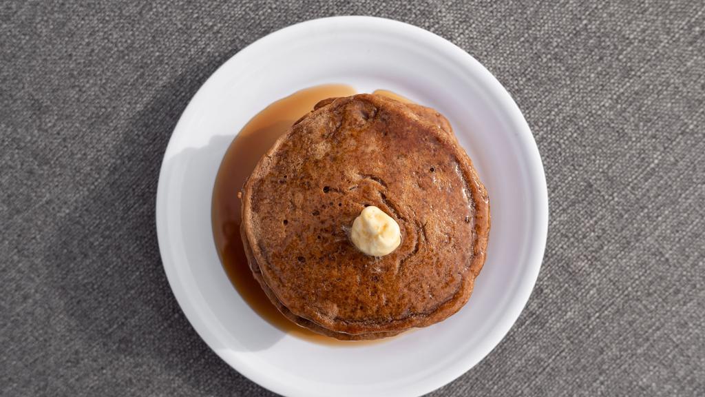 Pancakes · Homemade, fresh, fluffy, and delicious made with cinnamon and vanilla and served with butter and syrup.