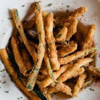 Zucchini Fries · Shoestring zucchini fries served with a remoulade dipping sauce.