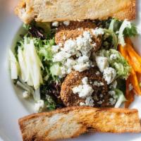 Crusted Goat Cheese · Spring Greens, Pecan Crusted Goat Cheese, Apple, Carrots, Gorgonzola Cheese, White Balsamic ...