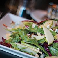 Waldorf · Spring greens, tri-colored apples, Gorgonzola cheese, sweet toasted pecans, Waldorf dressing