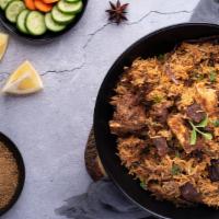Mutton Biryani · Mutton prepared with special spices, mixed with rice.