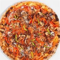Vegetable Pizza · Marinara, mozzarella, mushrooms, onions, olives, and bell peppers. That's a freaking good pi...