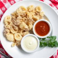 Calamari Fritti · Small squid, lightly breaded and fried. Served with marinara and aioli.