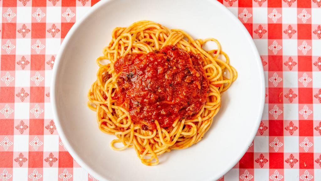Spaghetti · Marinara, meat sauce, pesto or butter.