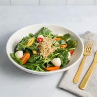 Quinoa Salad · Organic greens and quinoa salad with tomatoes, fresh mozzarella, and Green Goddess vinaigret...