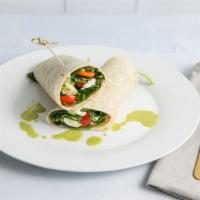 Quinoa Wrap · Organic greens and quionoa salad with tomatoes, fresh mozzarella, and Green Goddess vinaigre...