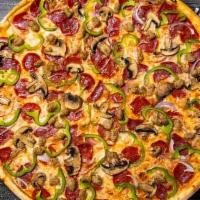 The Ultra Supreme Pizza · Gluten-free dough topped with homemade pizza sauce, mozzarella cheese, pepperoni, mushroom, ...