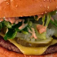 Wagon Supreme · Impossible Patty, Homemade Thousand Island dressing, melty Dairy-free Chao Cheese, pickles, ...