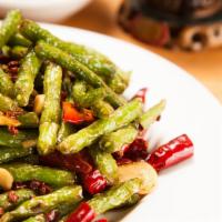 Sauteed Green Beans 干煸四季豆 · [spicy][peppercorn][gluten free][vegan]
Green beans sautéed with peppercorn, garlic and drie...