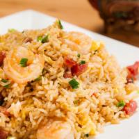 Yang Zhou Fried Rice 扬州炒饭 · Shrimp and cubed chinese sausage stir fried with rice, egg, green onion.