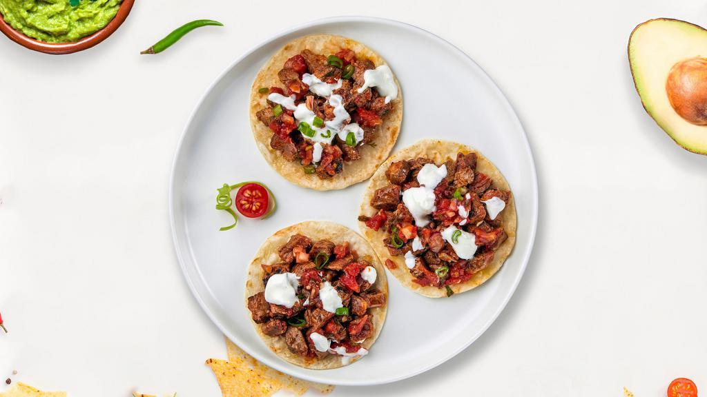 All For Asada Taco · Grilled sirloin steak topped with cilantro, onions, and your choice of salsa.