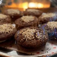 Choco-Sesame Sandwich Cookie · chocolate-sesame shortbread with tahini creme