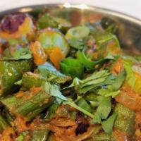 Bhindi Masala (Okra) · Gluten-free. Okra cooked with onion tomato and spices. Vegan upon request only.