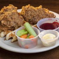 Chicken & Waffle Combo · Chicken, waffles butter, syrup, 2 dipping sauces, and 2 sides of your choice