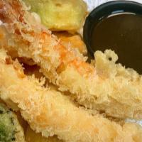 Shrimp & Vegetable Tempura · Shrimp, broccoli, sweet potato, taro, pumpkin & zucchini tempura fried.  Served with ground ...