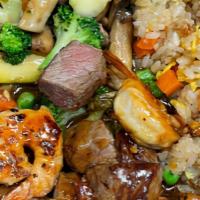 Hibachi Filet Mignon & Shrimp · Hibachi Style Filet Mignon and Shrimp with wok sauteed vegetables and fried rice.  Served wi...